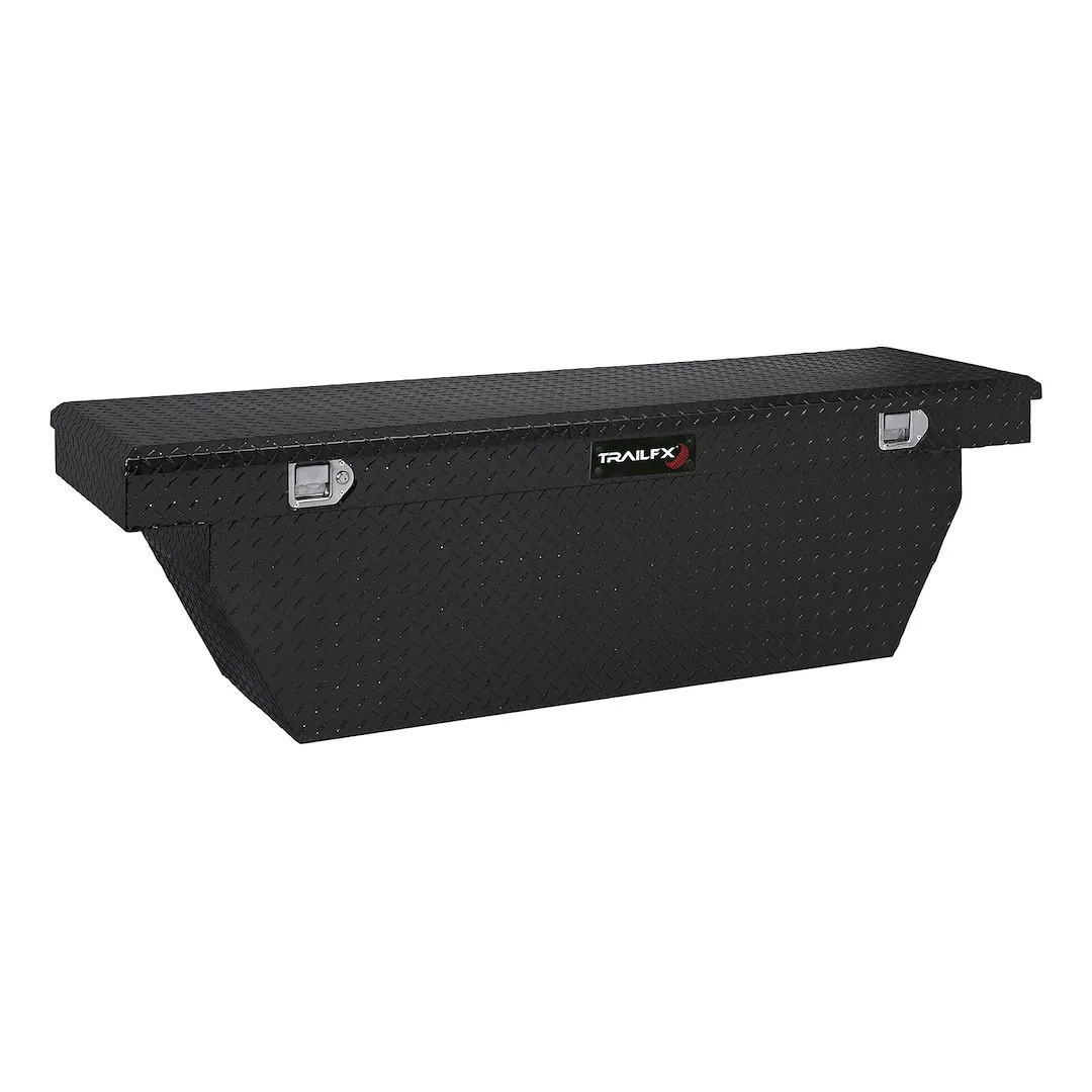 111702 – TRAILFX Tool Box, Crossover Deep Angled Single Lid With Struts Powder Coated Black 16 Gauge Aluminum 19-1/4 ...